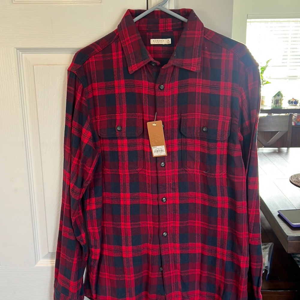 Sonoma flannel shirt, red and navy blue flannel, size medium
